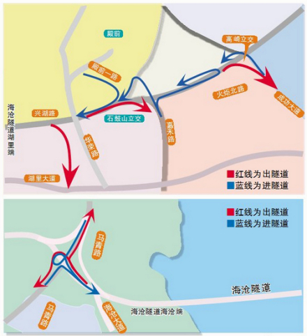 海沧隧道进出示意图