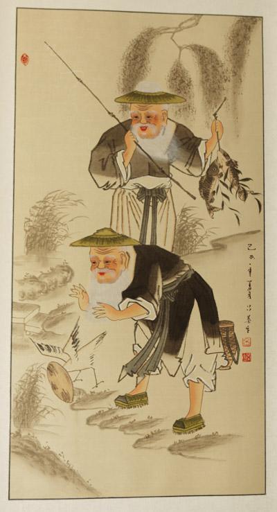 高密扑灰年画：《渔翁得利》吕蓁立绘制
