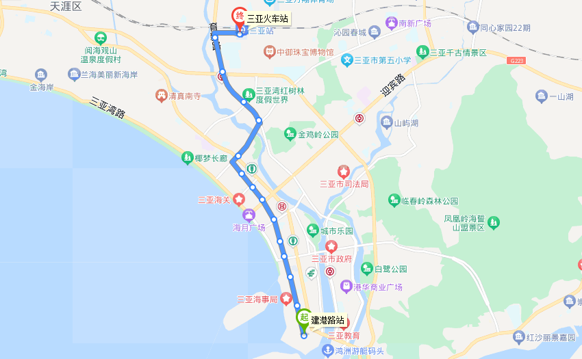 三亚有轨电车示范线运营走向图