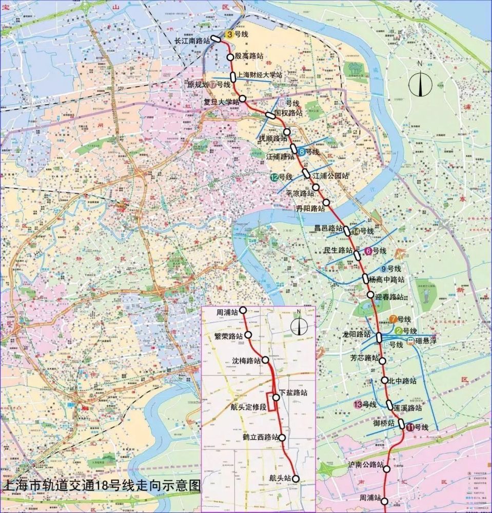 上海地铁18号线一期工程线路走向示意图 