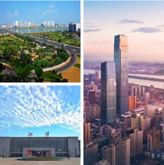 图一为（株洲市貌）图二为（湘潭市貌）图三为（长沙市貌）