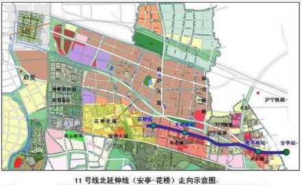 上海地铁11号线北延伸线（花桥段）线路走向示意图 