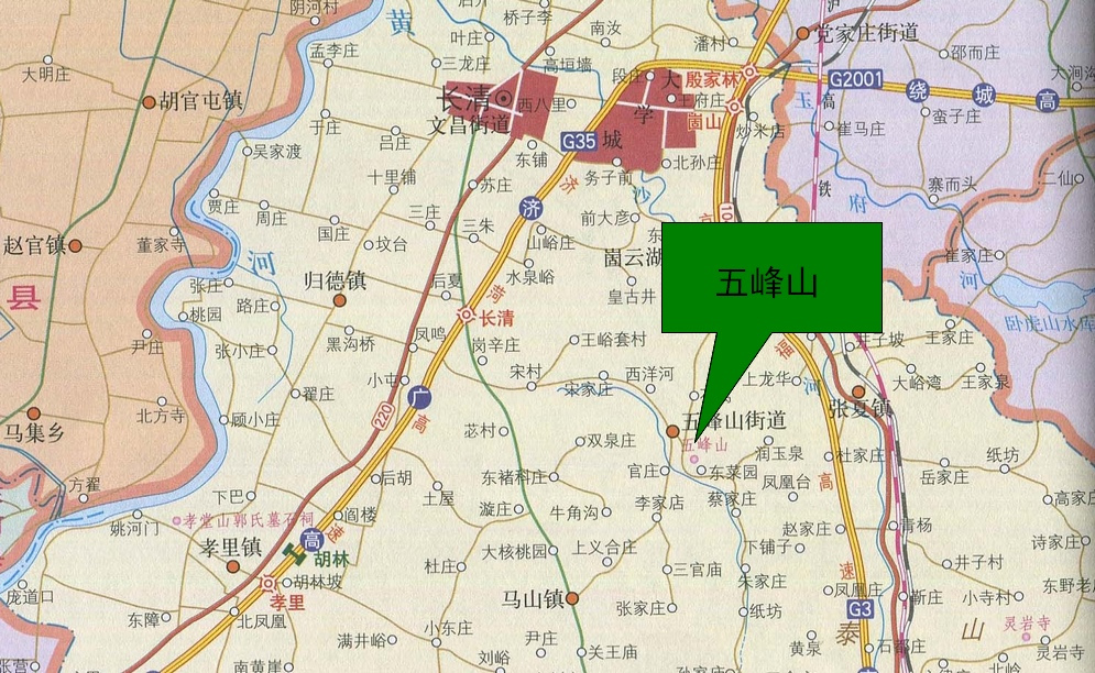 五峰山在长清区的位置