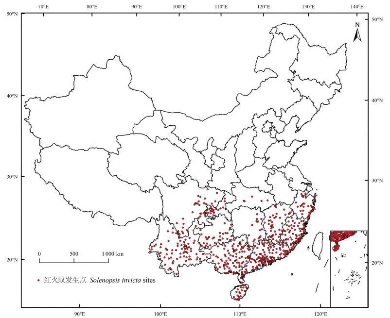 红火蚁在中国分布范围 