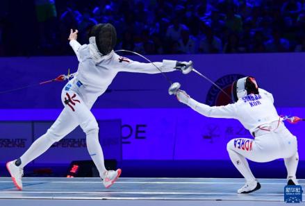 2023年江旻憓（左）亚洲击剑锦标赛女子重剑决赛现场