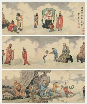 十二尊者相 手卷 设色纸本